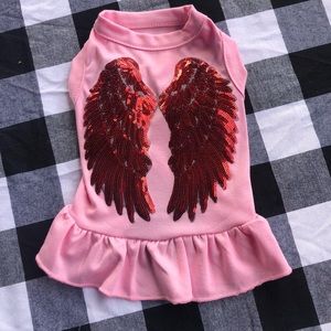 Wings Angel crystal dog rhinestone dress tshirt pet medium holiday rainbow red